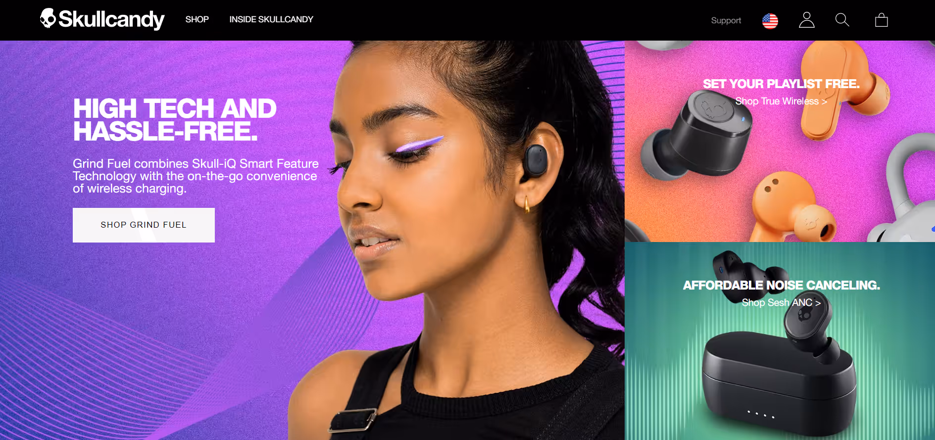 Skullcandy offers an example of headless commerce being used to creatively showcase products to the brand’s user community