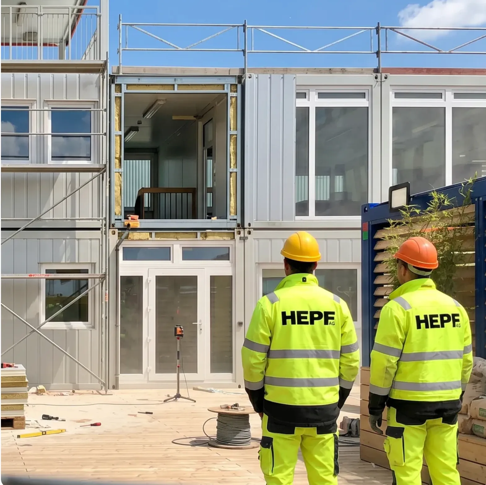 Construction workers on a building site
