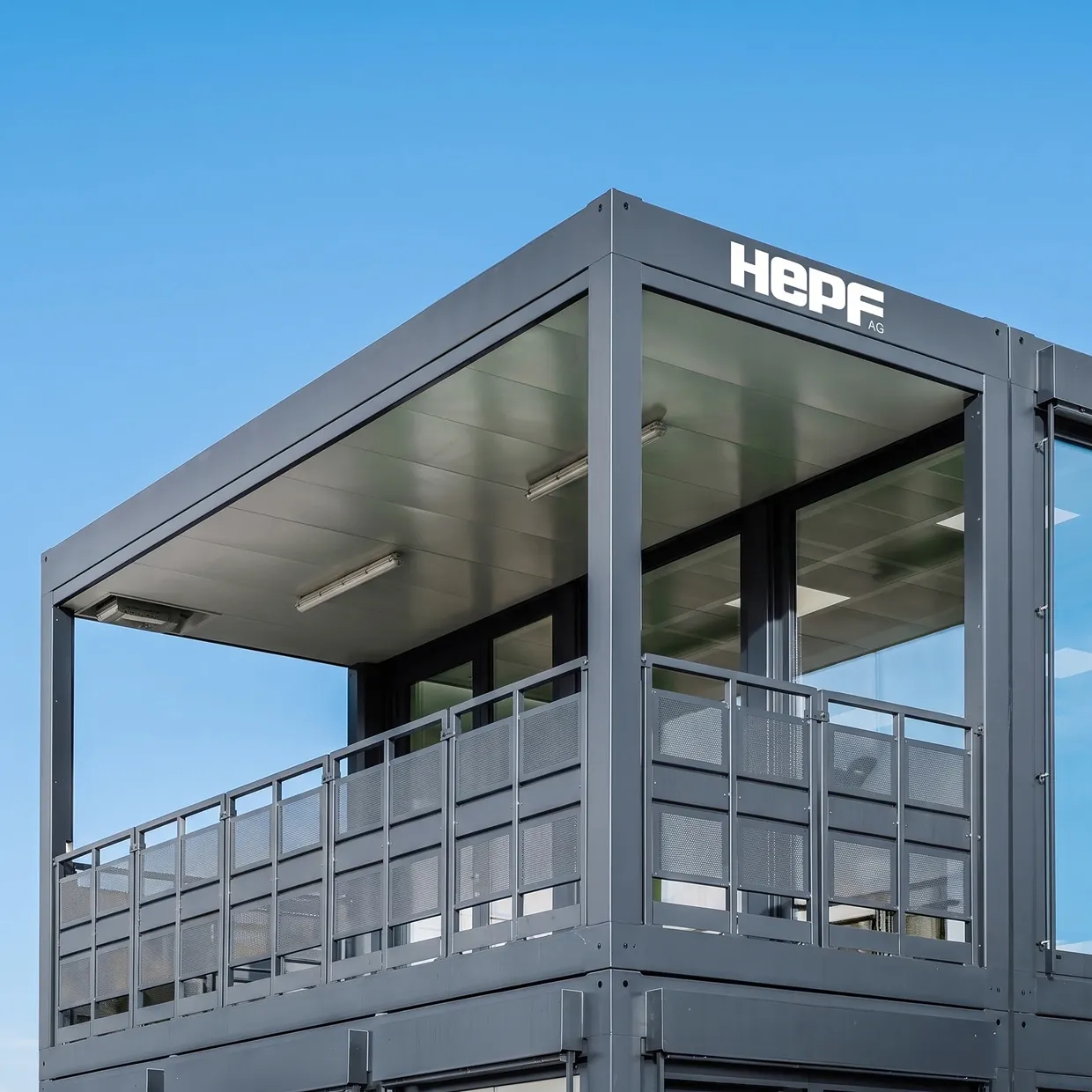 Container against a blue sky