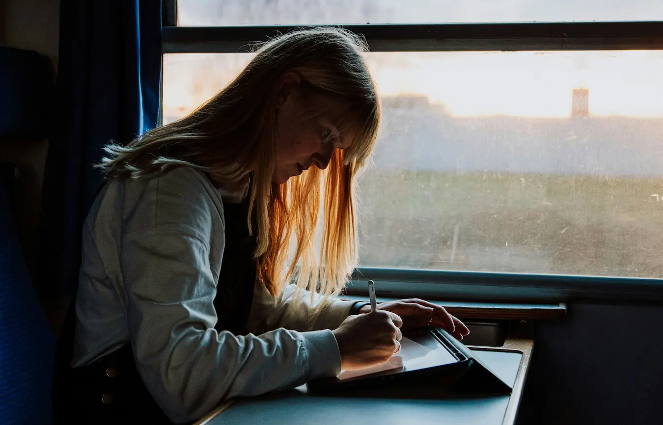 Woman working in a train