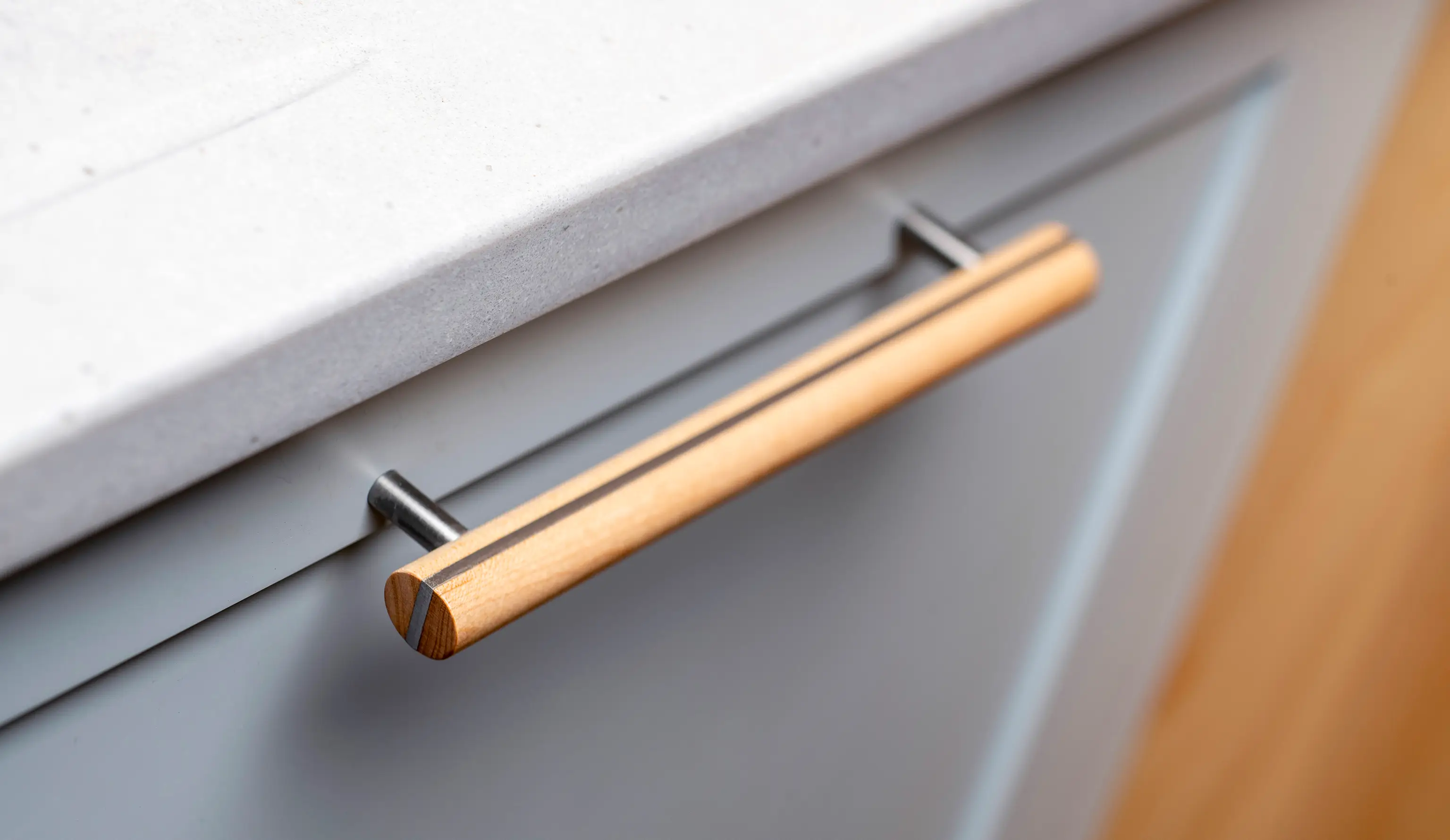 close-up of door handle for bespoke kitchen