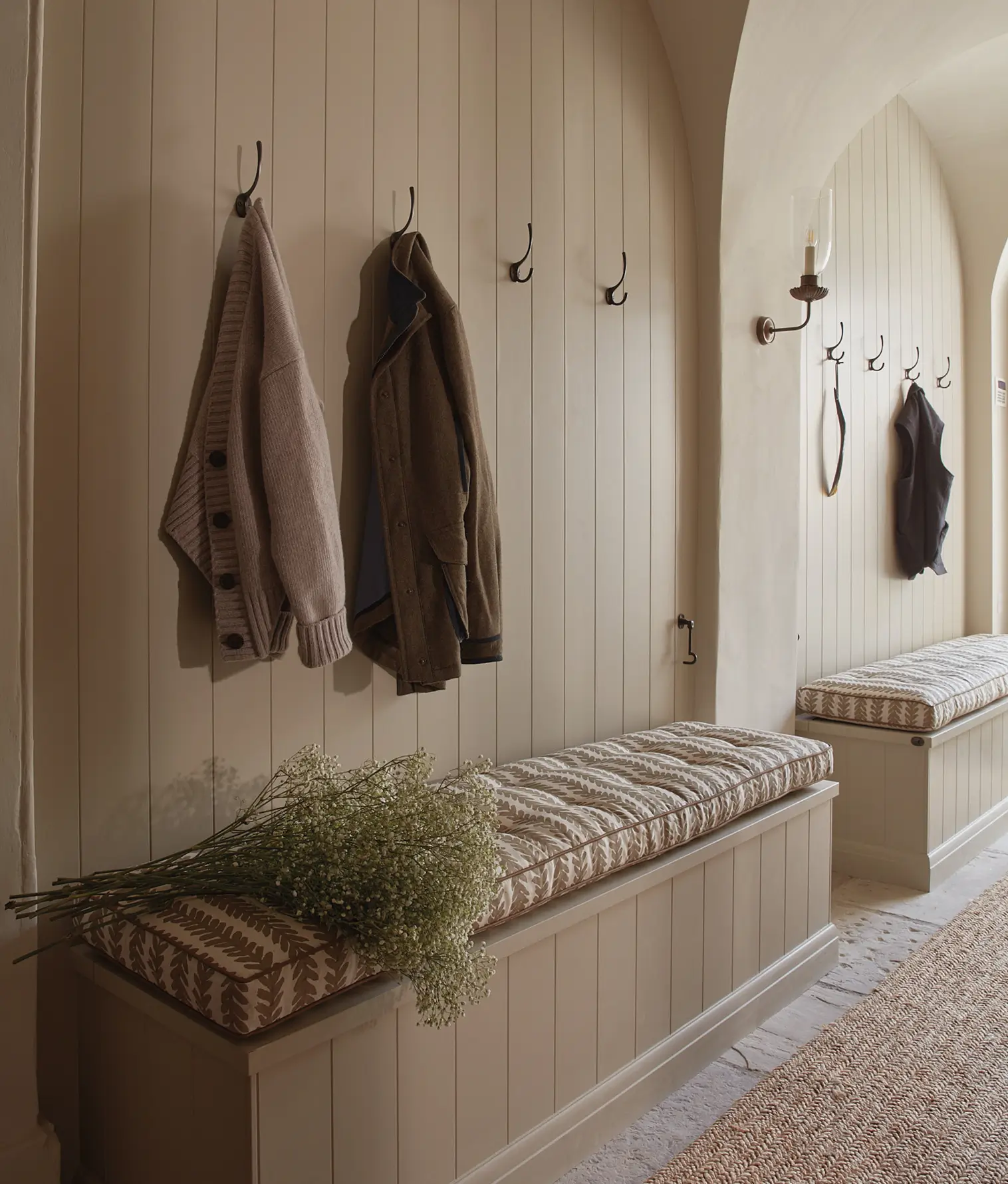 Luxury timber panelling and furniture in Berkshire home boot room