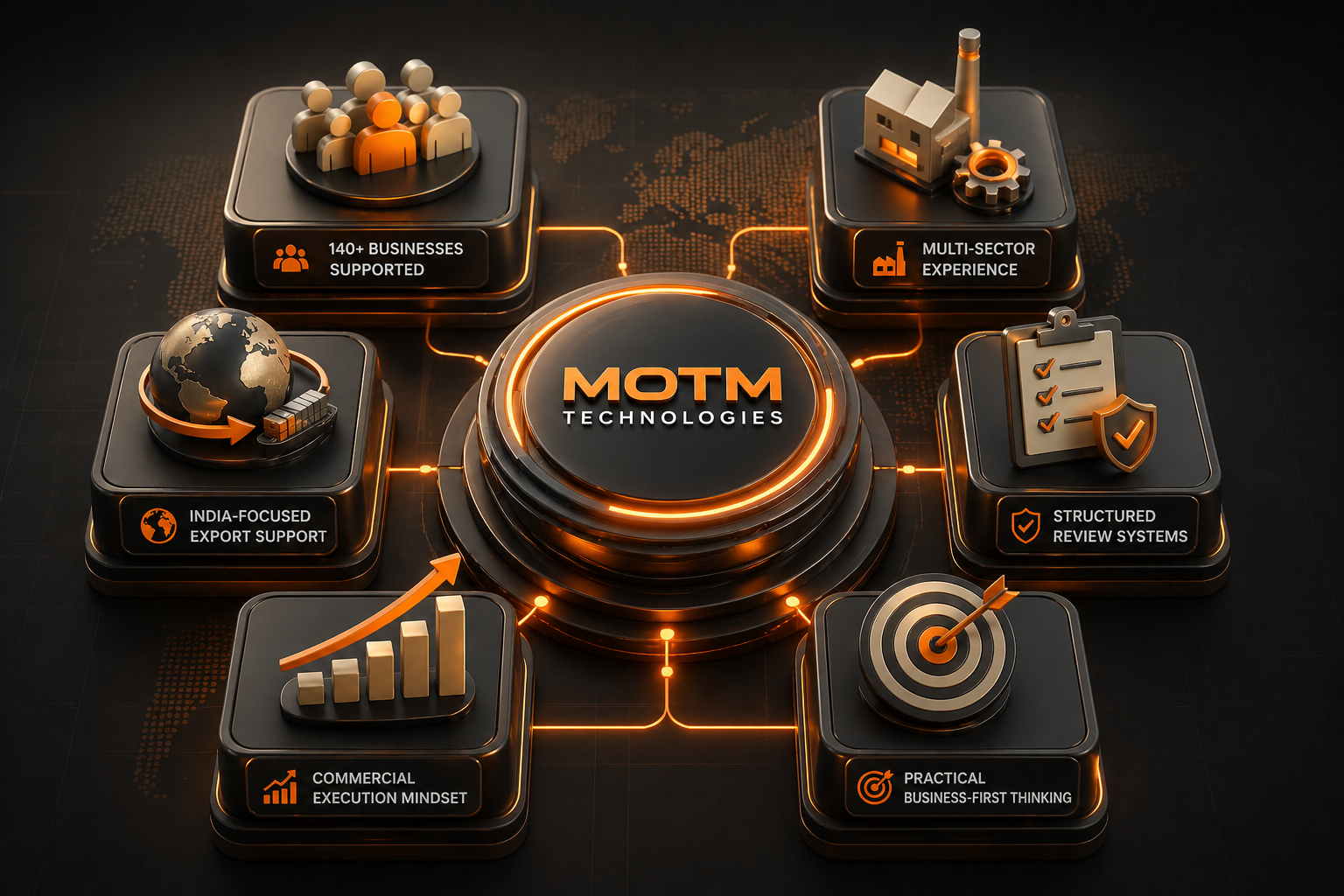 MOTM Technologies with 140+ businesses, multi-sector experience, export support, and business-first thinking.