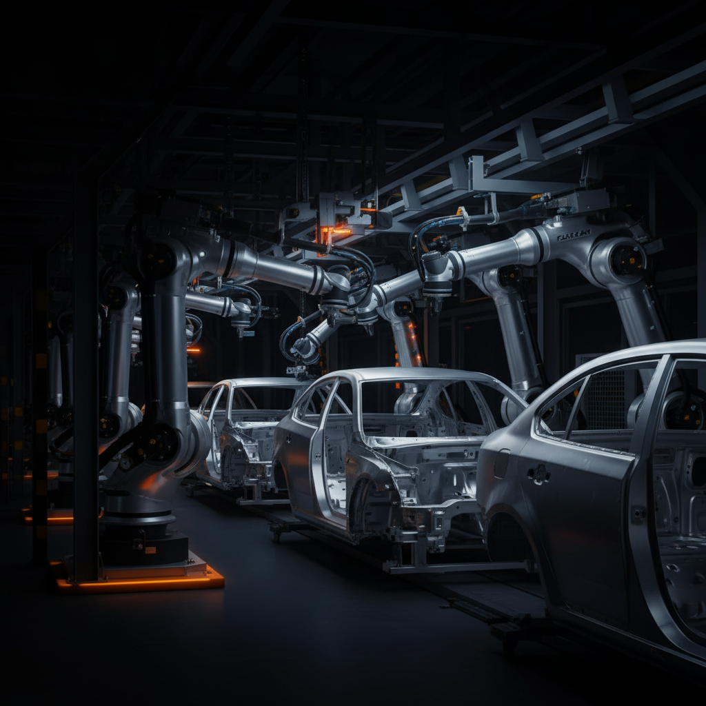 Automotive manufacturing line with robotic assembly and precision engineering for lead generation