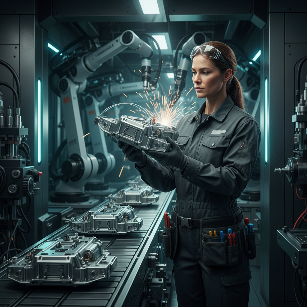 Automotive industry engineer inspecting vehicle component in precision assembly