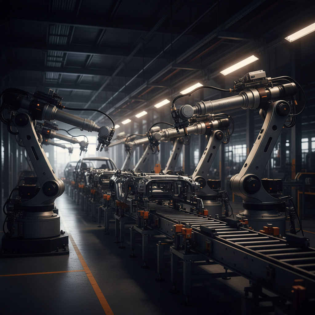 Automotive manufacturing facility illustrating marketing lead generation for automotive with robotic assembly lines and precision engineering
