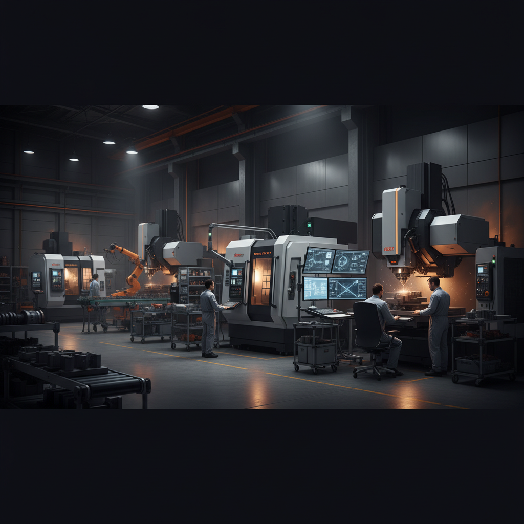 Manufacturing factory floor illustrating social media lead generation for Manufacturing with CNC machines and digital workflows