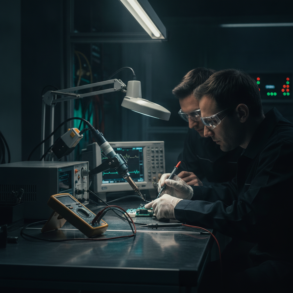 Technician operating robotic arm in an advanced industrial marketing automation environment