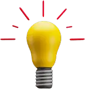 Yellow light bulb with red lines radiating outward symbolizing an idea or inspiration.