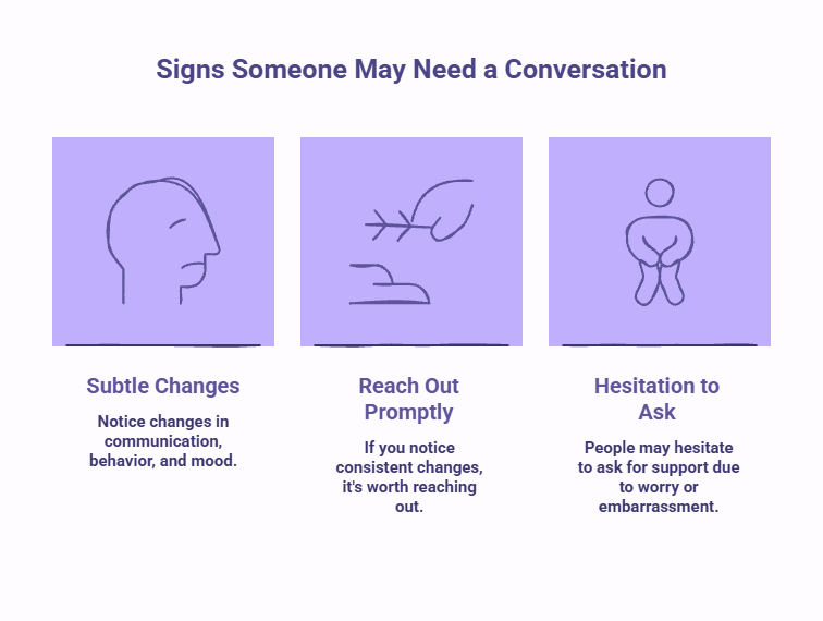 Two people talking calmly in a comfortable setting, representing how to recognize when someone may need a supportive conversation about anxiety or emotional well-being.