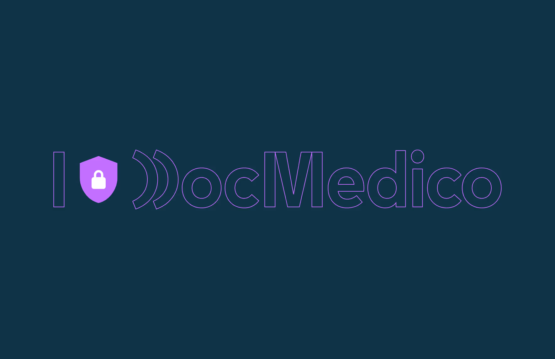 Das DocMedico Logo in Lila und davor ein "I" und ein Schloss Symbol.