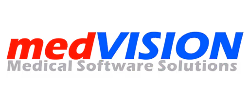 Das Logo von medVISION in rot und blau
