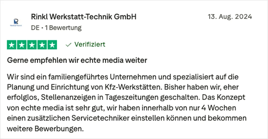 Rinkl Wekstatt-Technik GmbH Bewertung
