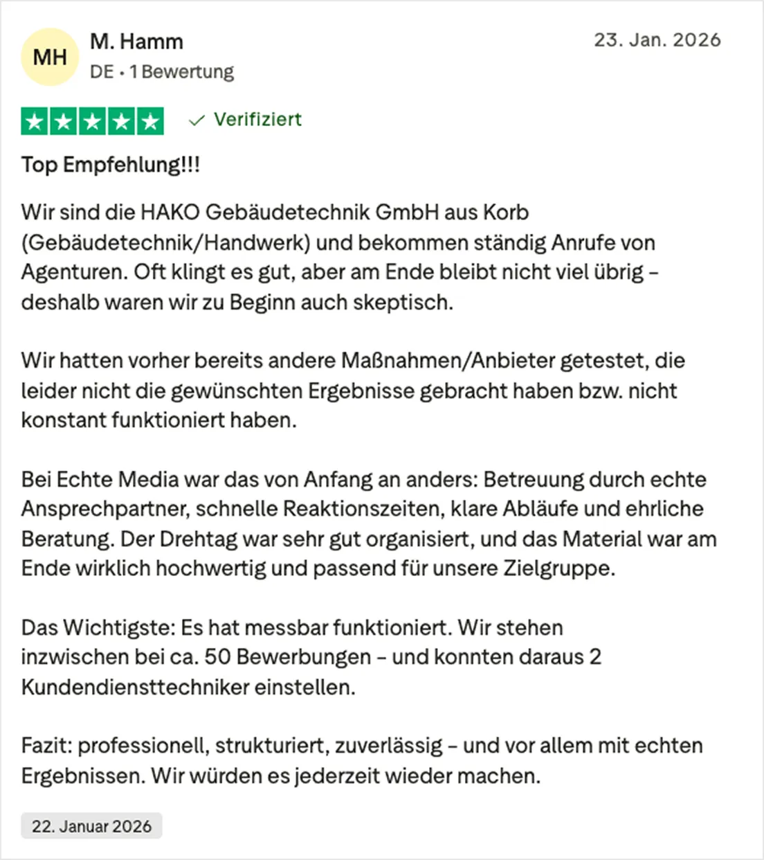 M. Hamm Bewertung