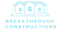 Logo with three blue houses and text 'Breakthrough Constructions' underneath.