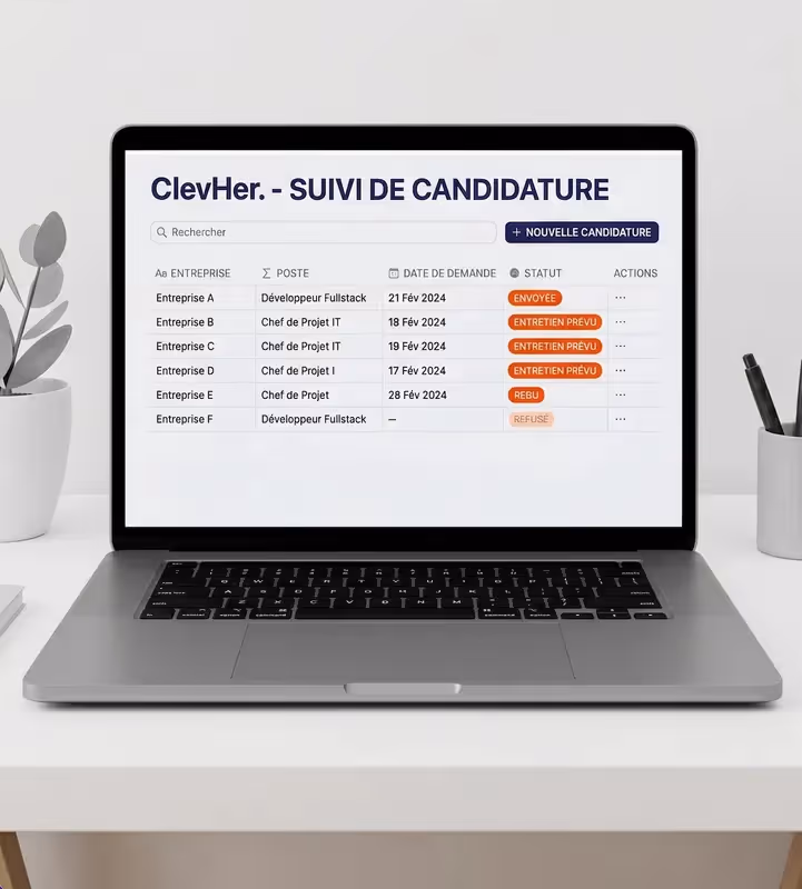 Templates Notion suivi candidatures femmes cadres en recherche emploi