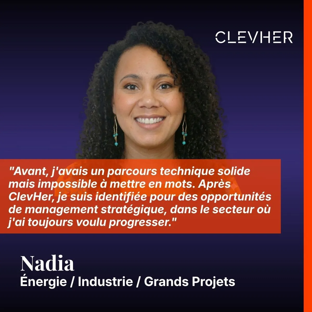 Témoignage Nadia ClevHer — Énergie Industrie — management stratégique après repositionnement professionnel