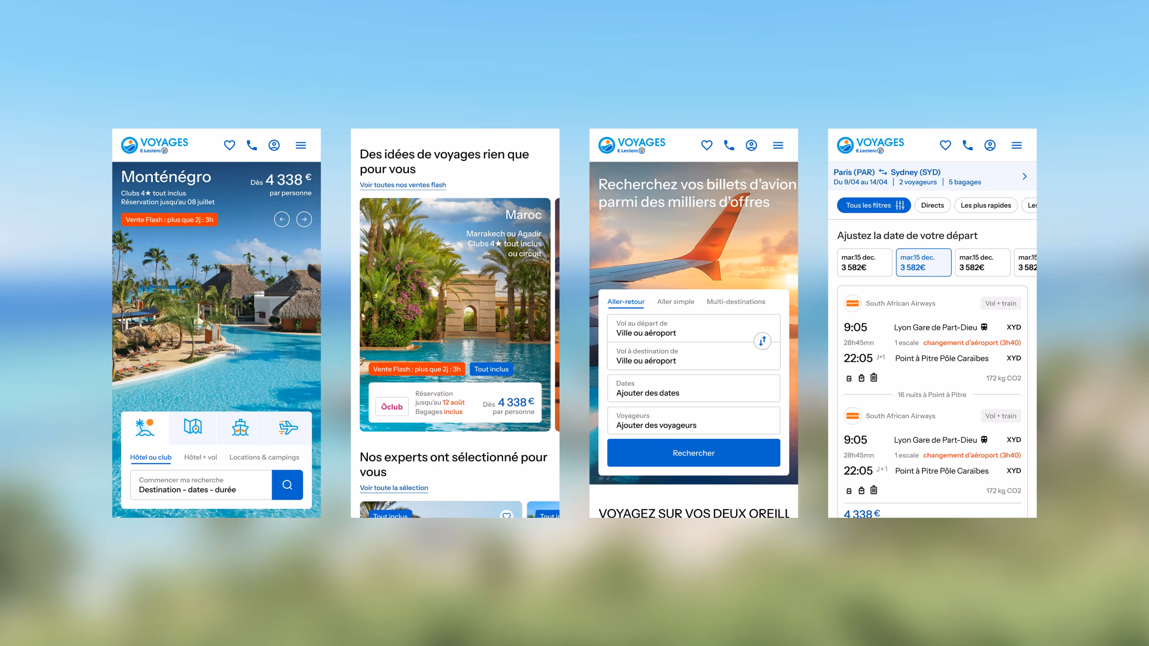 Mobile version of the new website of Voyages E.Leclerc