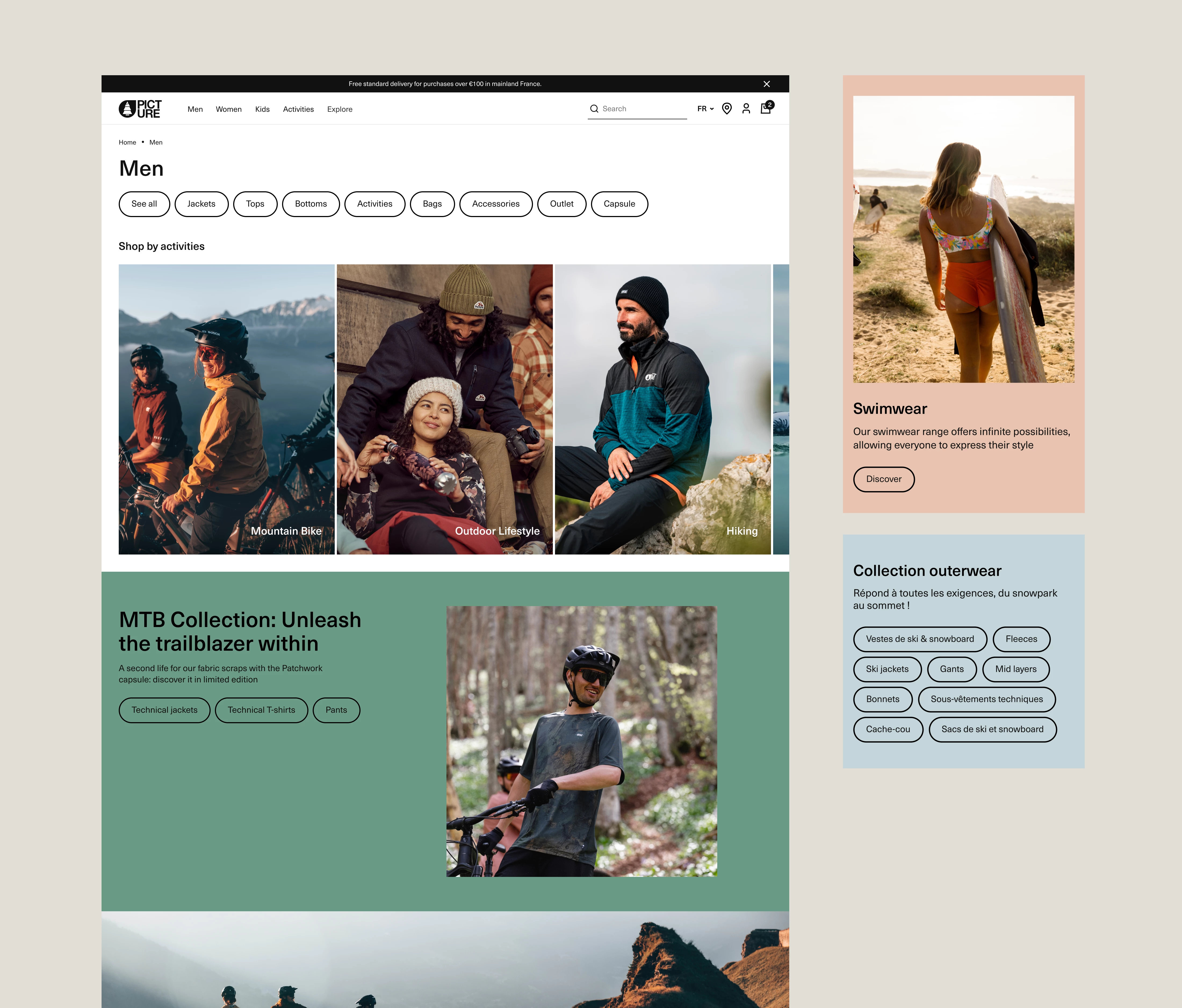 UI elements of Picture Organic Clothing website