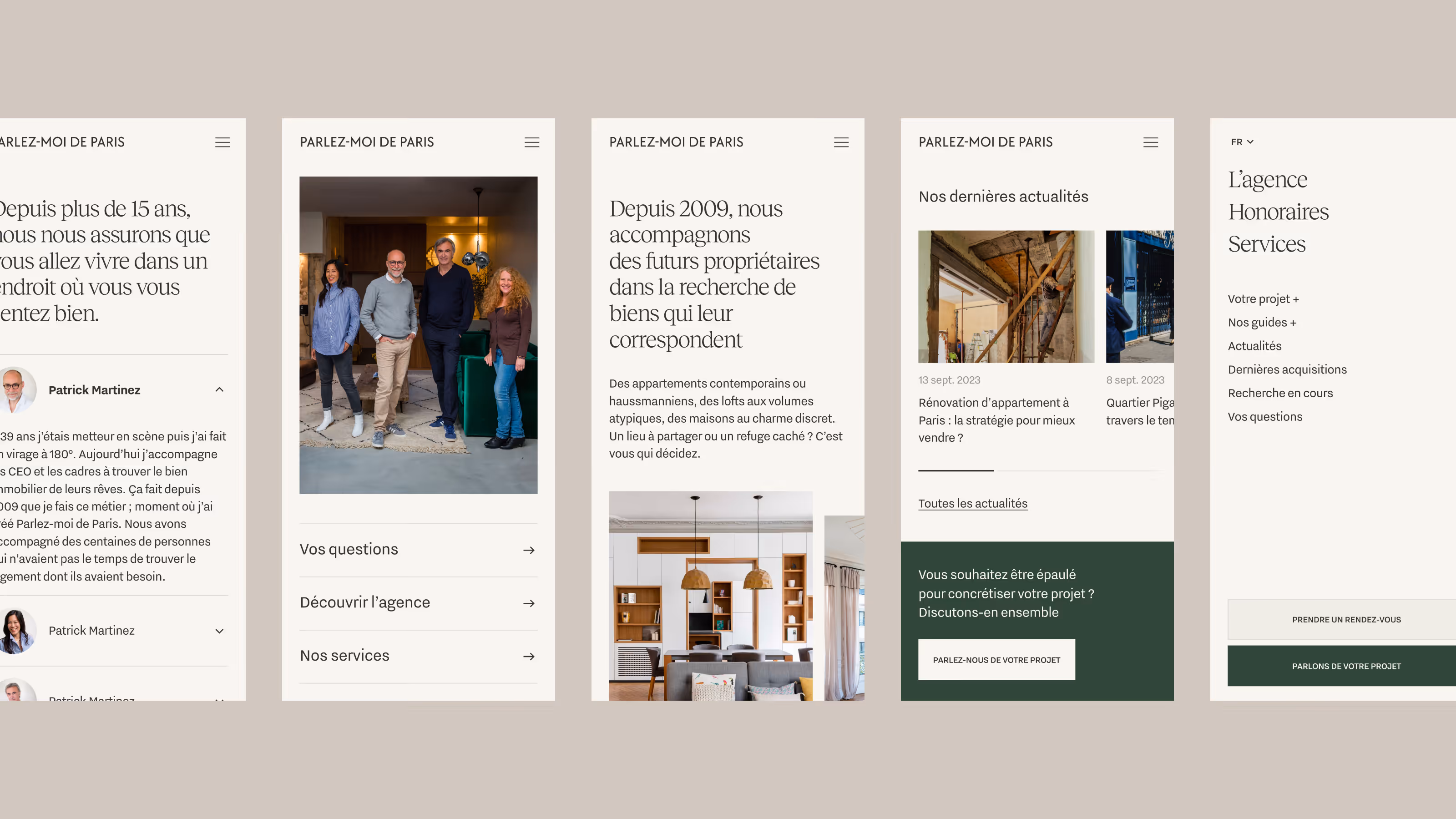 UI mobile design of Parlez-moi de Paris website