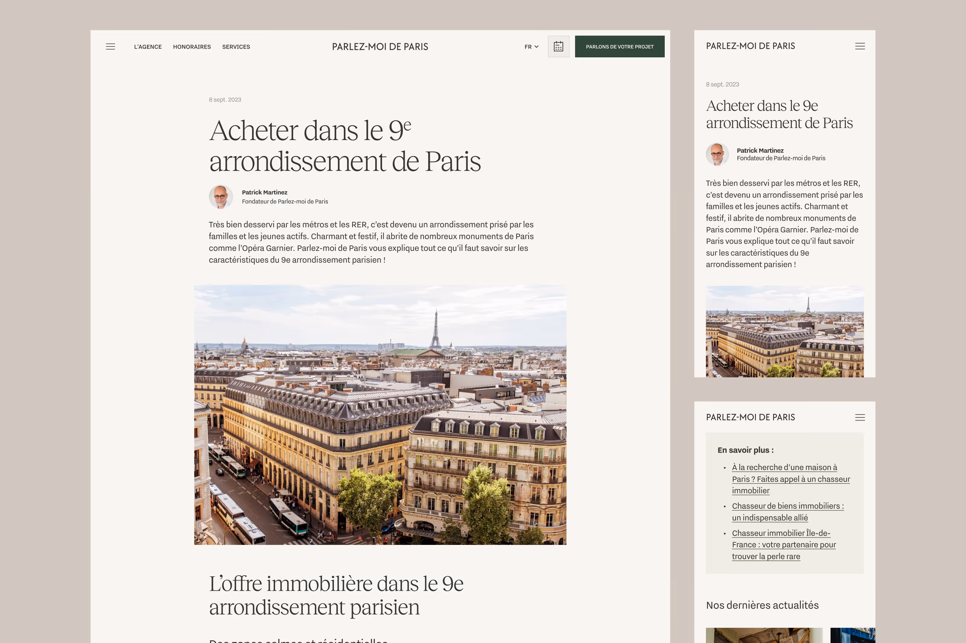 UI Design of an article page of Parlez-moi de Paris website.