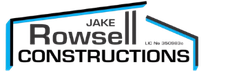 Logo for Jake Rowsell Construction with a stylized house roof outline in blue and black.