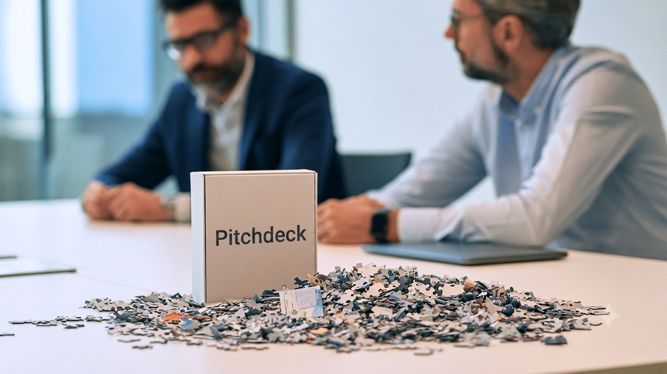 Puzzleteile als Sinnbild für ein Pitchdeck, das sich der Leser selbst zusammensuchen muss