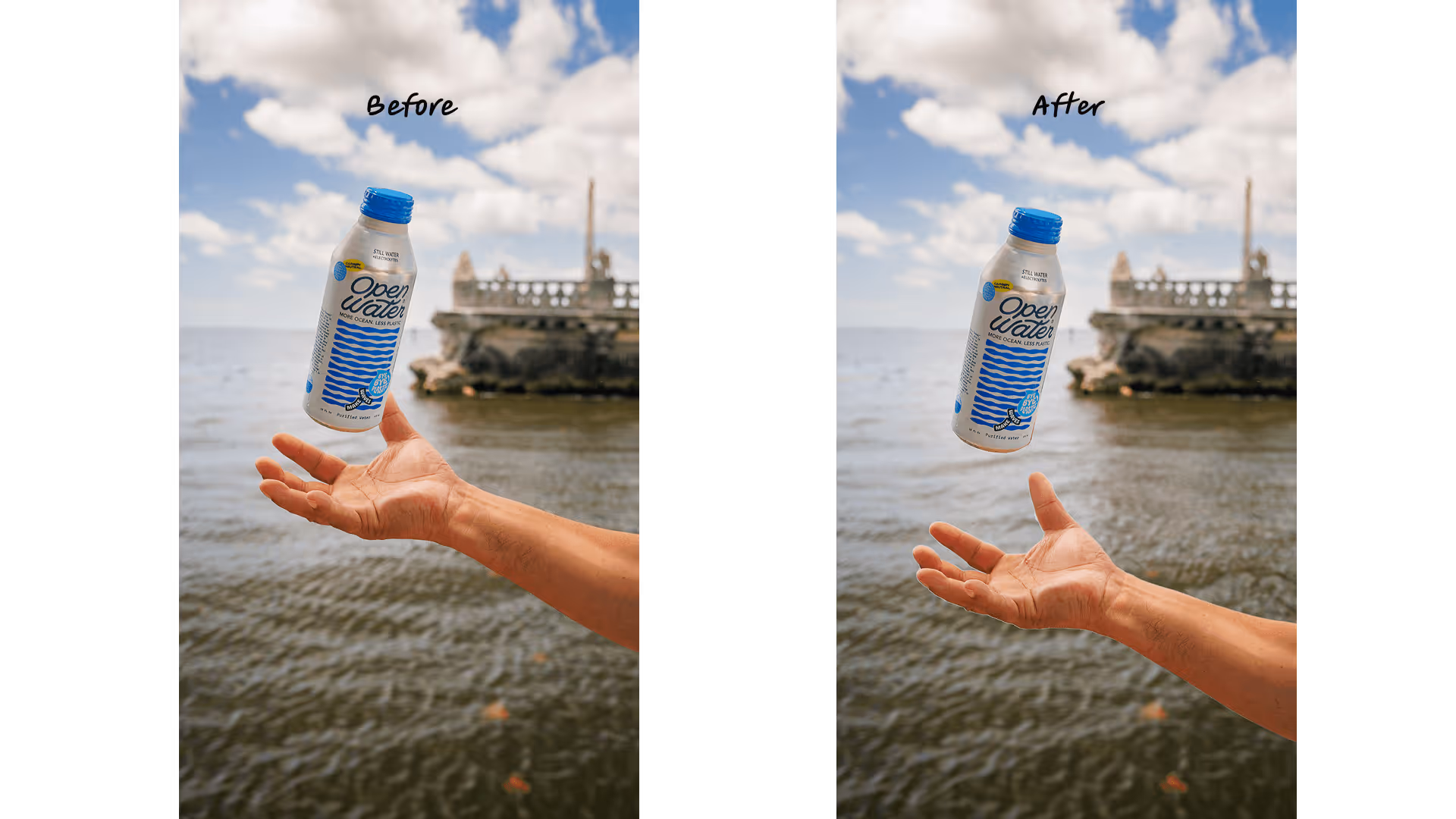A "Before and After" comparison titled "Thumb Reconstructed." The left side shows a hand with a partially obscured thumb, while the right side shows the thumb digitally restored and fully visible.