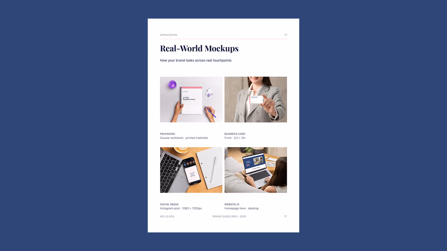 Real-world print, social media, and web mockups for HelloEdu.