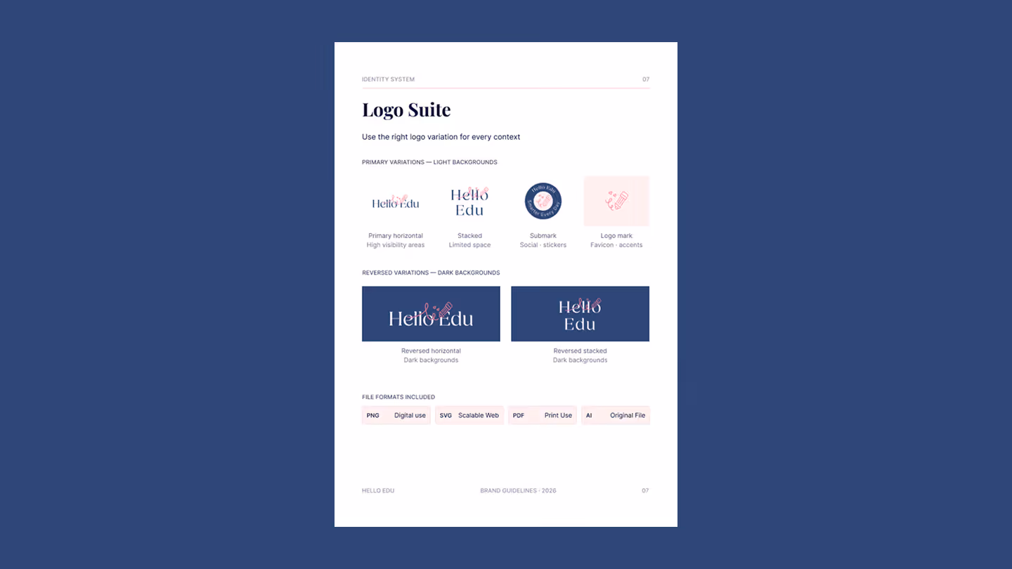 Image 1: "HelloEdu logo suite variations for light and dark backgrounds