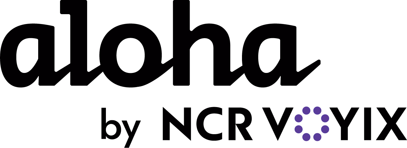 Aloha by NCR Voyix logo with a purple circular dot pattern in the letter O.