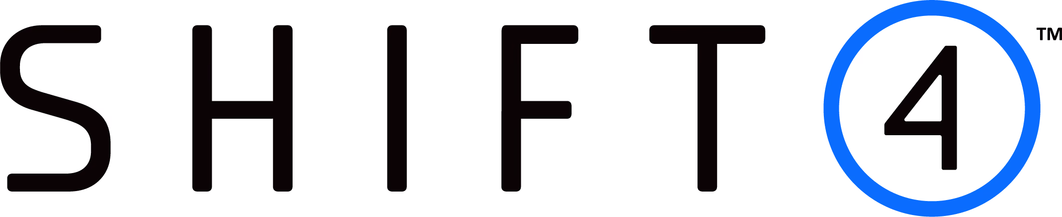 Shift4 company logo with black text and blue circle around the number 4.
