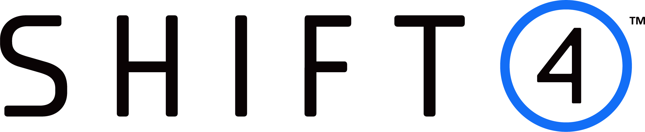 Shift4 company logo with black text and blue circle around the number 4.