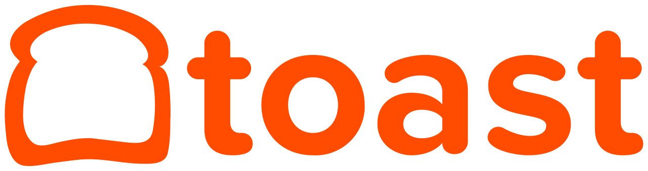 The word 'toast' in bold orange with the letter 't' shaped like a slice of bread.