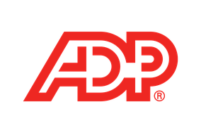 ADP company logo in red letters on a black background.