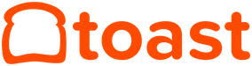 The word 'toast' in bold orange with the letter 't' shaped like a slice of bread.