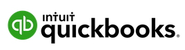 QuickBooks logo with white lowercase qb on green square and black text QuickBooks to the right.