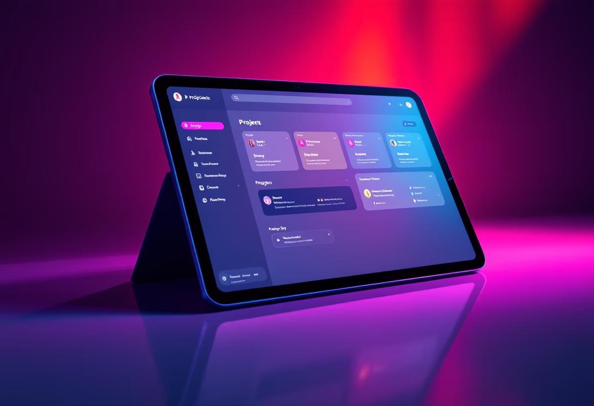 [interface] interface of project management software displayed on a tablet