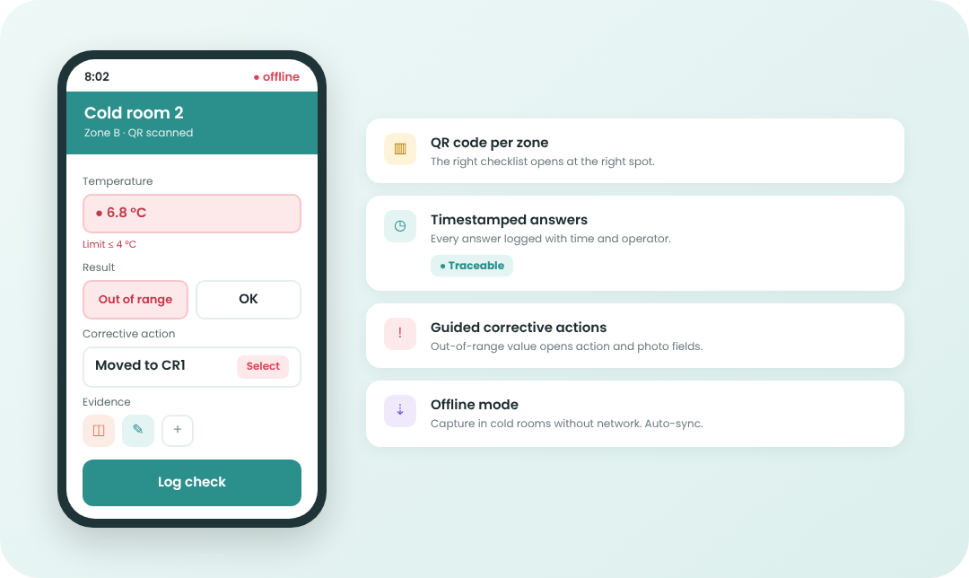 Contrôle d'hygiène sur mobile avec action corrective
