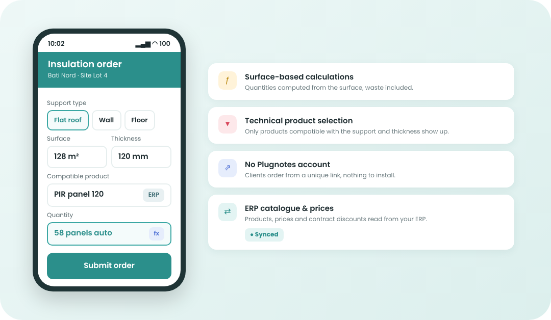 Commande sur mobile avec sélection d'articles selon le type de support