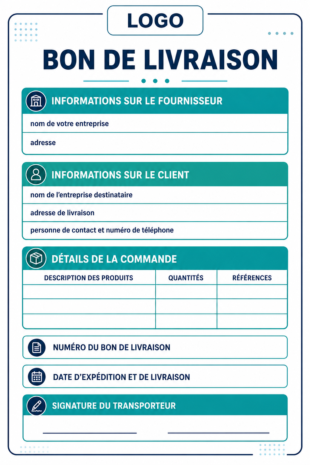 Bon de livraison modele