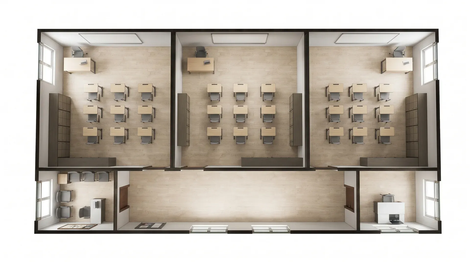 Temporary modular campus walkway system connecting classrooms and administration areas