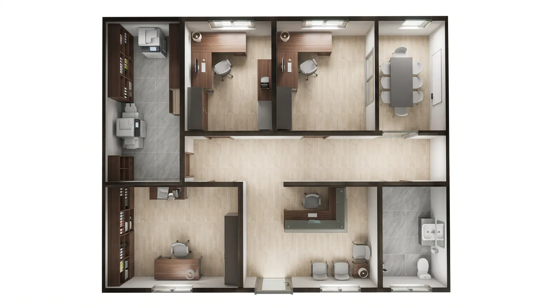 Modular temporary campus administration area with office and reception space