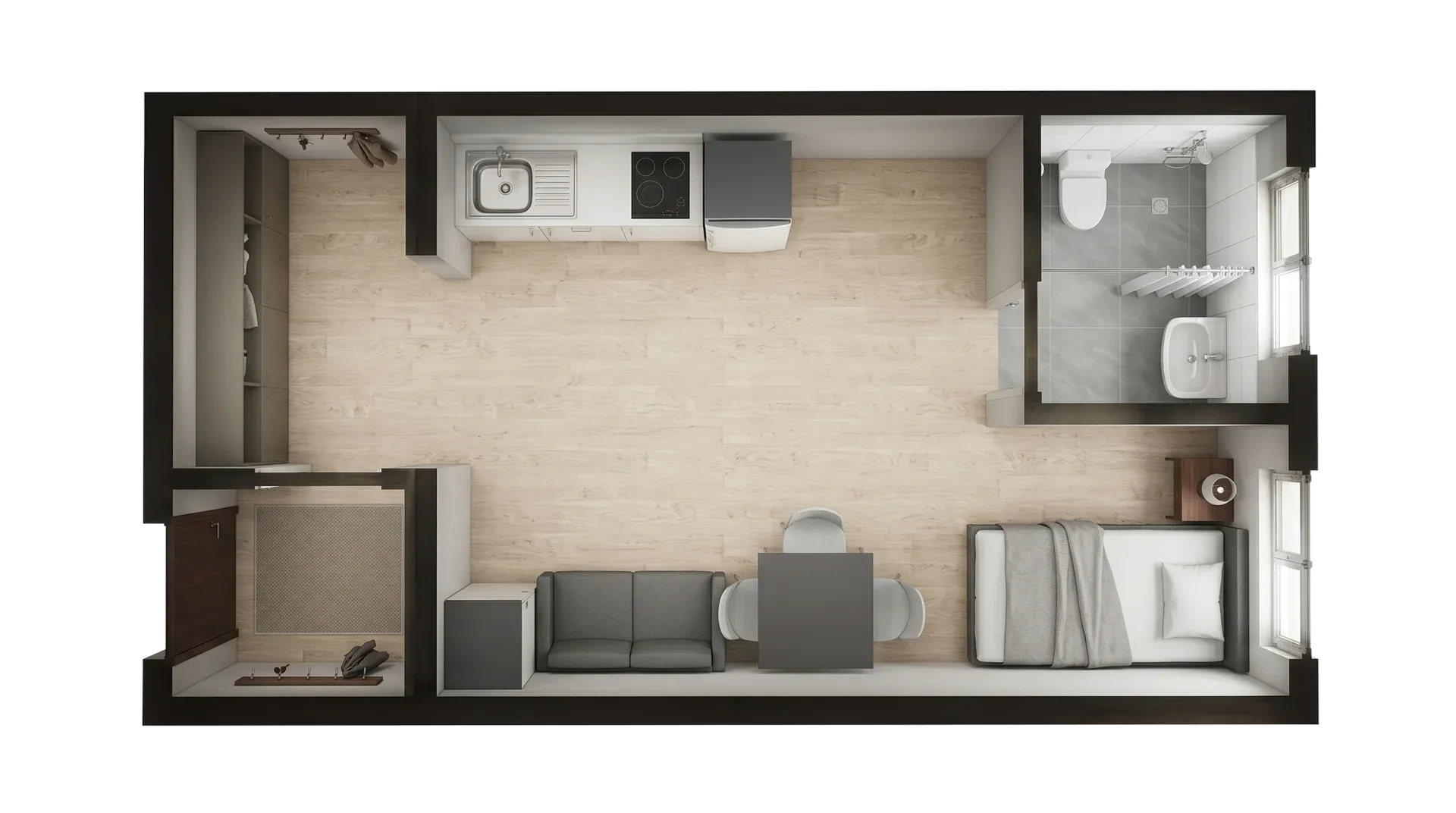 Single container with kitchen