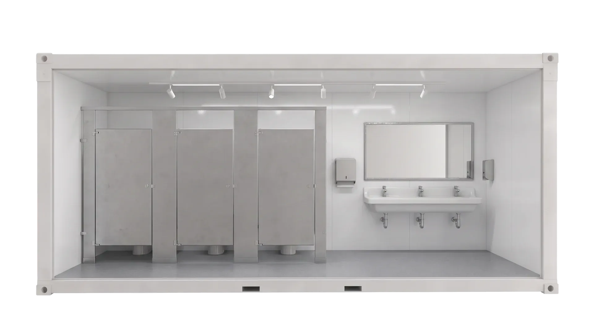 Urinal, cabins and sink layout