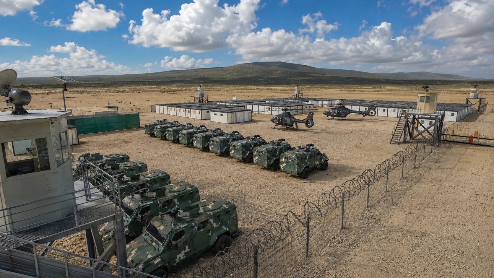 Modulare Forward Operating Base mit militärischen Unterkünften und Unterstützungsinfrastruktur