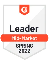 G2 Leader badge for Mid-Market Spring 2022.