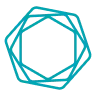 Abstract teal geometric shape formed by intertwined lines creating a circular pattern.