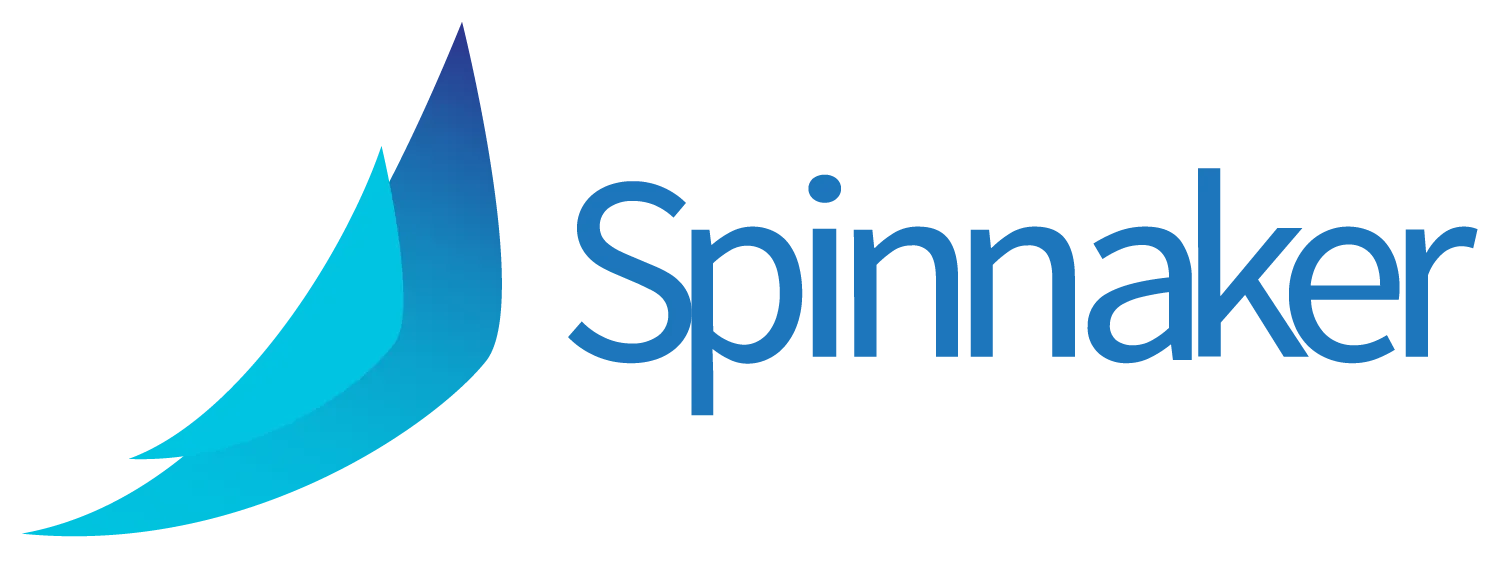 Spinnaker horizontal logo in blue gradient on transparent background.