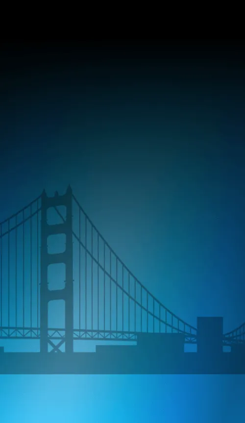 Silhouette of the Golden Gate Bridge against a gradient blue background.